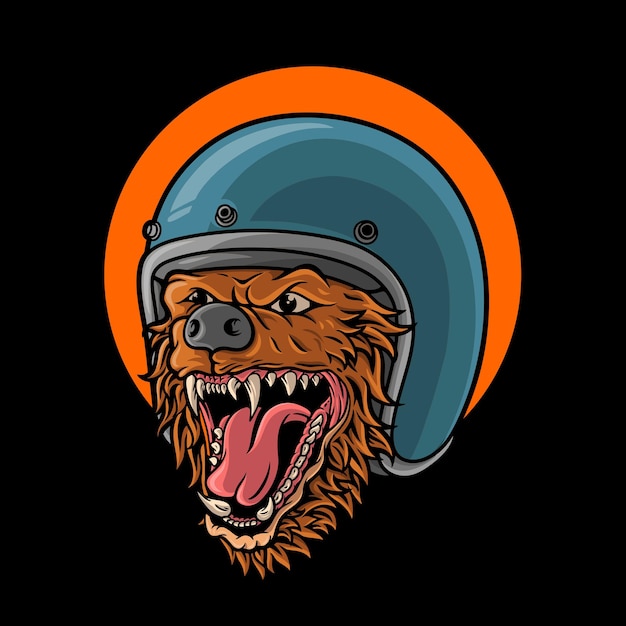 hyena head with helmet premium vector