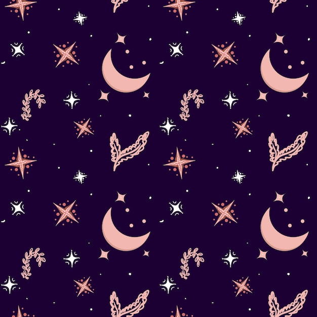 Hygge background Hygge Autumn and winter pattern Cute and cozy vector seamless pattern Illustration of moon clouds rainbow and stars