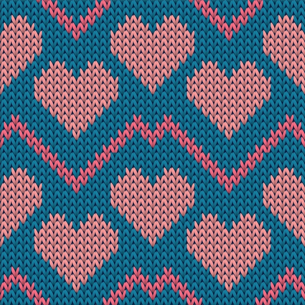 Hygge heart knit scandinavian vector seamless pattern Knitted texture valentine ornament