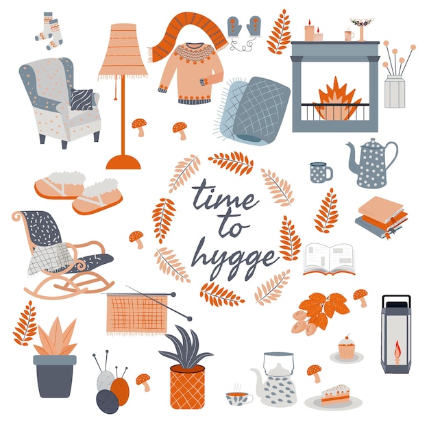 Vector hygge time icons set