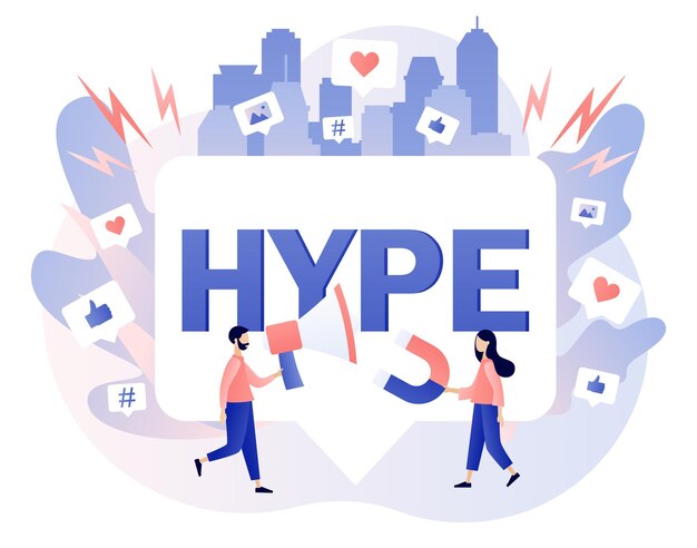 Hype marketing Tiny people following internet trends Social media viral or fake content Bloggers