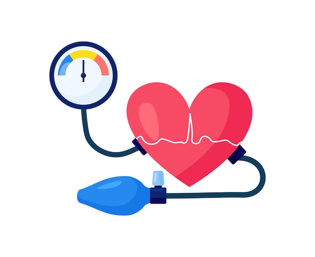 Hypertension, high blood pressure treatment. Big human heart with sphygmomanometer. Medical examination and cardiology checkup