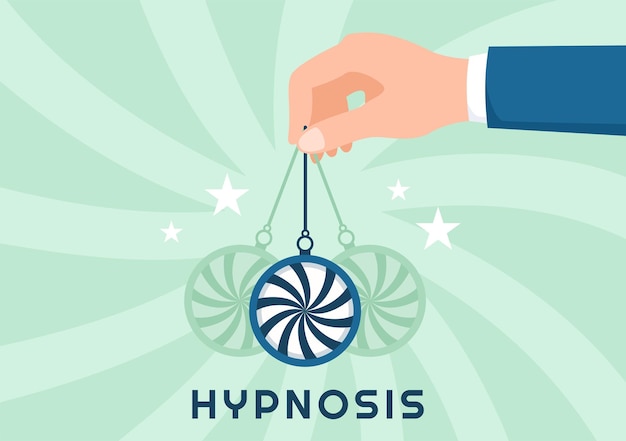 Hypnosis with Black and White Spirals Creating an Altered State of Mind in Flat Cartoon Illustration