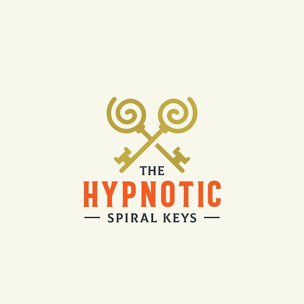 Hypnotic Spiral Keys Abstract Vector Sign Symbol or Logo Template Crossed Keys Sillhouettes with Classy Retro Typography Vintage Vector Real Estate Emblem