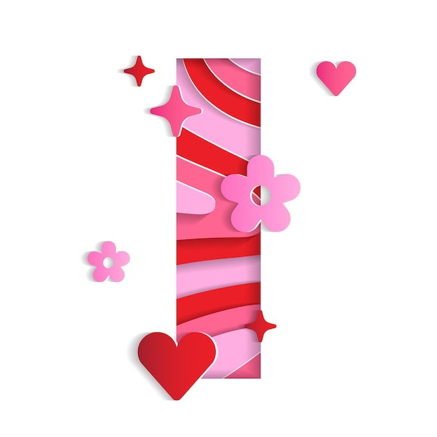 I Alphabet Valentines Day Love Character Font Letter Paper Flower Heart 3D Layer Paper Cutout Card