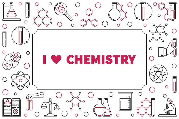 I Love Chemistry frame with Chemical outline icons