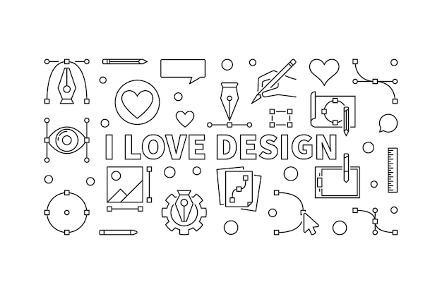 Vector i love design vector outline horizontal banner