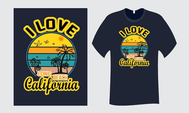 I Love Long Beach California Summer T Shirt Design Template