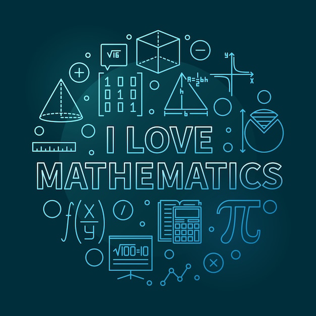 Vector i love mathematics concept vector thin line round colored banner school math illustration