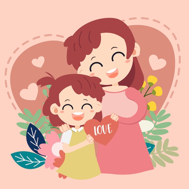 I love mom card. Happy mother's day . mother and baby on heart