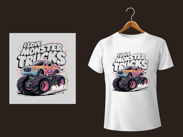 I Love Monster Trucks t shirt design vector illustration template for print on eps 10 file