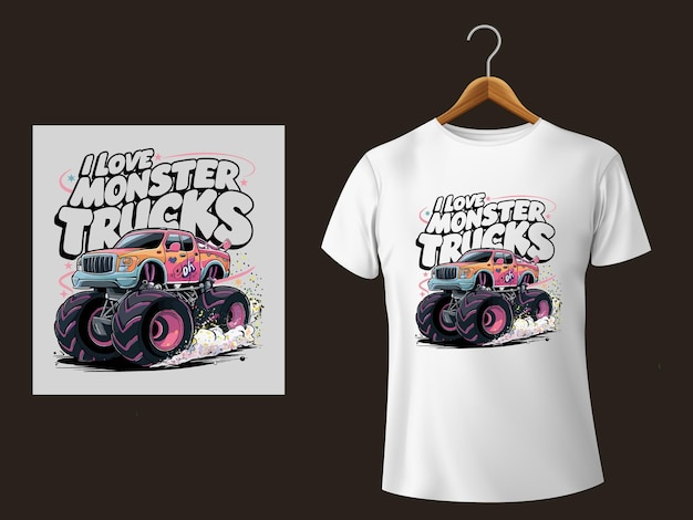 I Love Monster Trucks t shirt design vector illustration template for print on eps 10 file