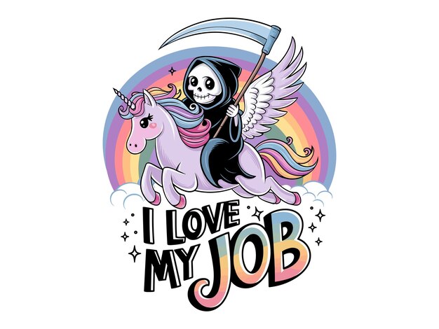 Vector i love my job grim reaper riding unicorn vector design