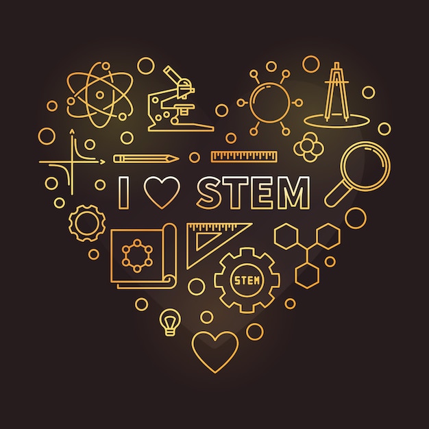 I Love STEM golden outline heart illustration