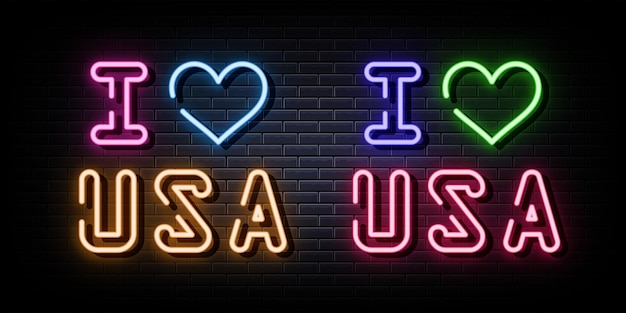 I Love USA Neon Signs Vector Design Template Neon Style