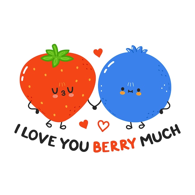 I love you card whith cute happy blueberries and strawberries