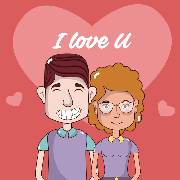 I love you card with cute and funny couple cartoons 