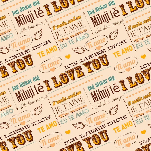 I love you in different languages seamless pattern