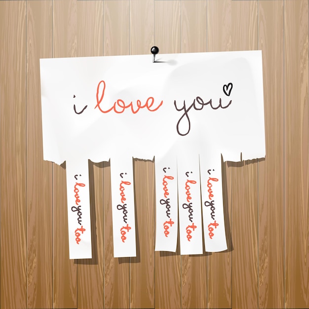 I love you handwritten on advertisement with cut slips vector illustration