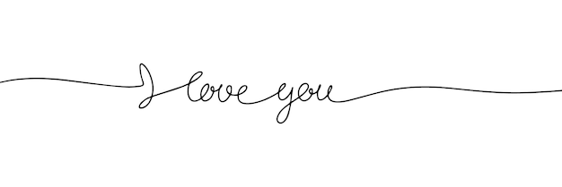 I love you one line continuous text banner Concept banner for Valentine's Day Vector illustration