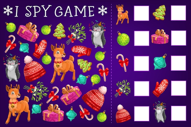 I spy game, education puzzle with Christmas gifts