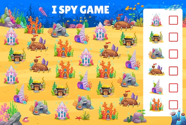 I spy game underwater cartoon sea bottom houses