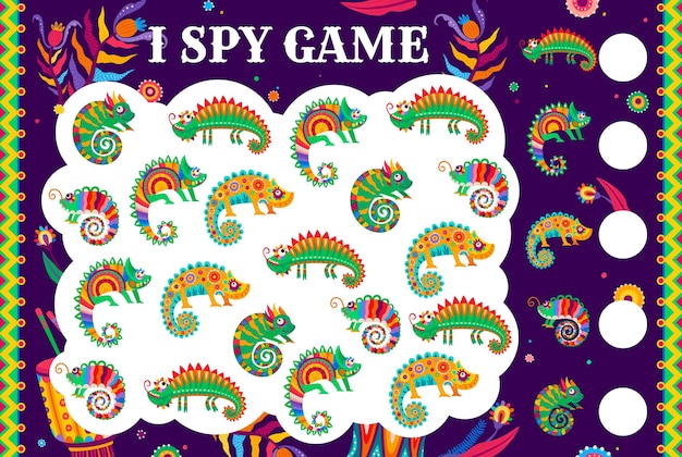 Vector i spy game worksheet mexican chameleon lizards