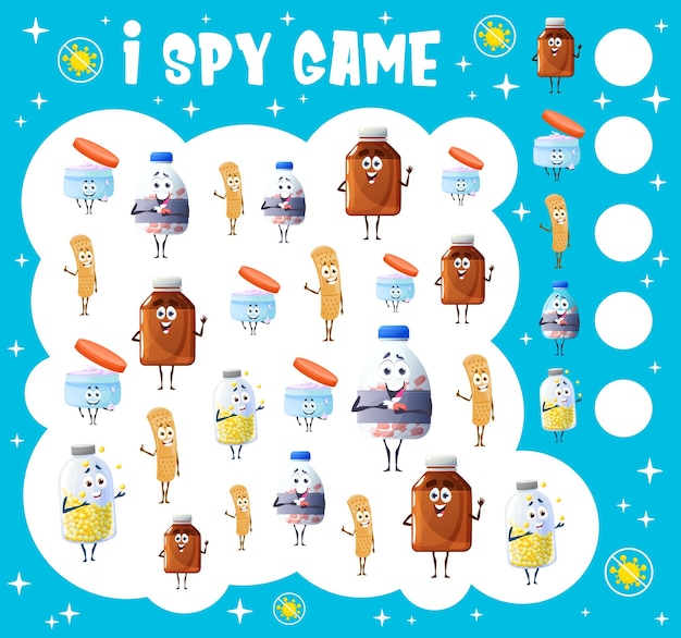 Vector i spy game worksheet pill medication characters