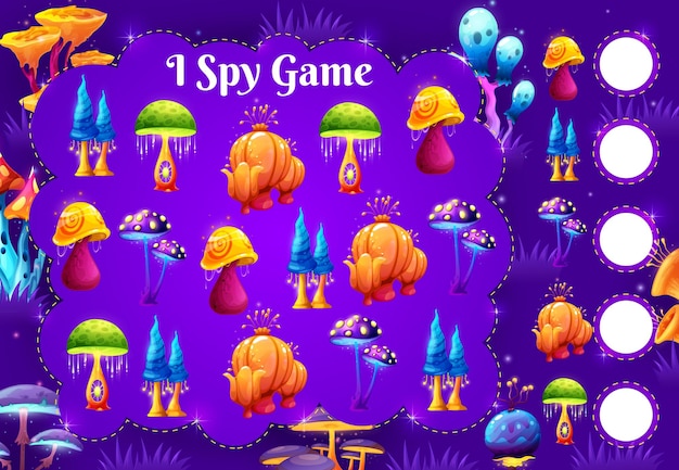 I spy game worksheet with magic jelly mushrooms