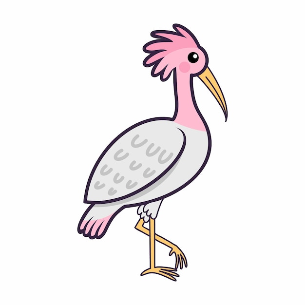 Ibis on white background Beautiful exotic bird Zoo animals Vector doodle illustration