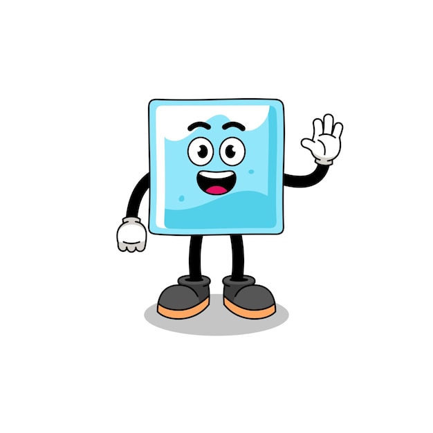 Ice block cartoon doing wave hand gesture character design