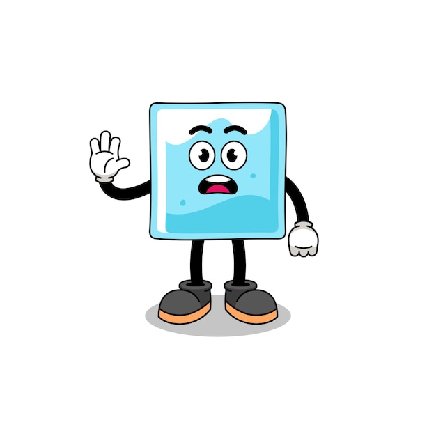 Ice block cartoon illustration doing stop hand character design