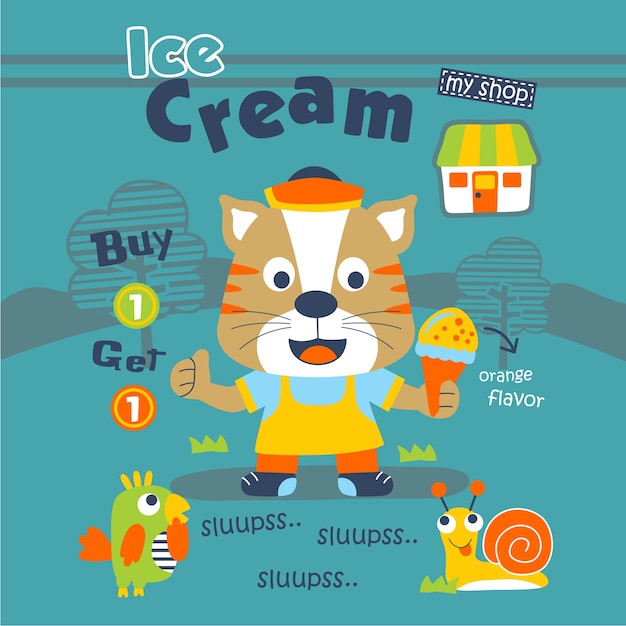 ice cream animal cartoon,vector illustration