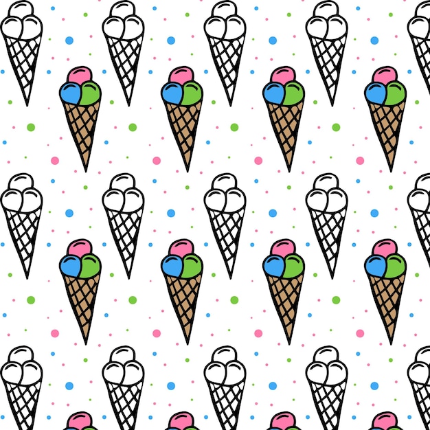 Ice cream and botanical seamless pattern