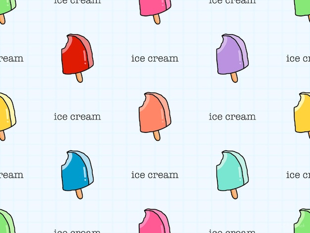 Ice cream cartoon character seamless pattern on blue background