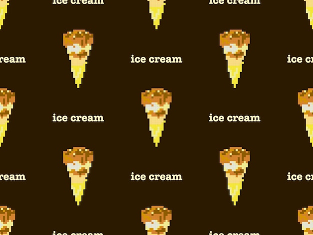 Ice cream cartoon character seamless pattern on brown background Pixel style