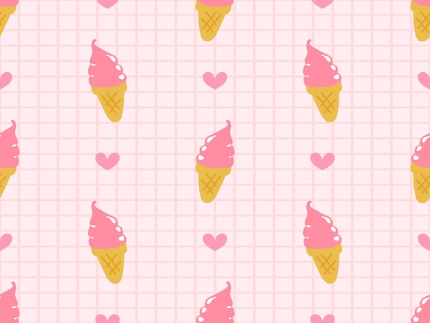 Ice cream cartoon character seamless pattern on pink background