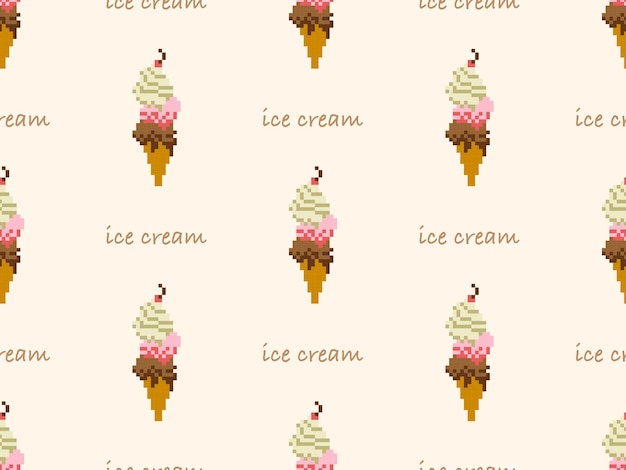 Ice cream cartoon character seamless pattern on yellow background