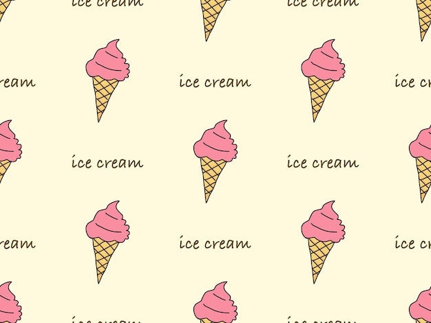 Ice cream cartoon character seamless pattern on yellow background