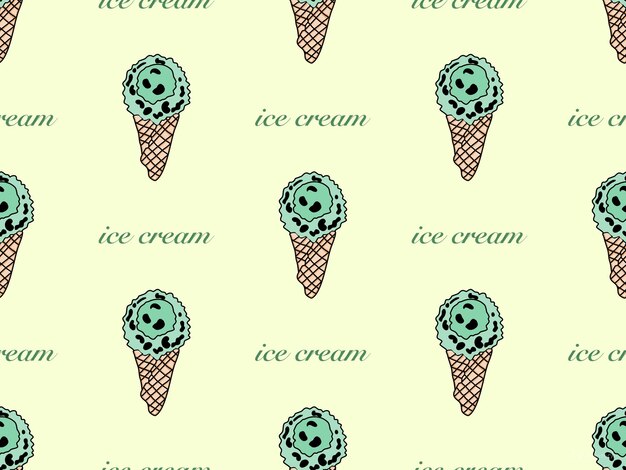 Ice cream cartoon character seamless pattern on yellow background