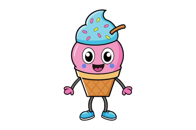 Ice cream cartoon character on white background