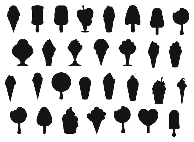 Ice cream cartoon icon set isolated Vector Silhouettes