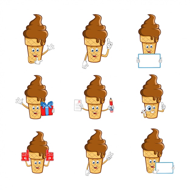 Ice cream Cartoon Mascot Character Set Collection