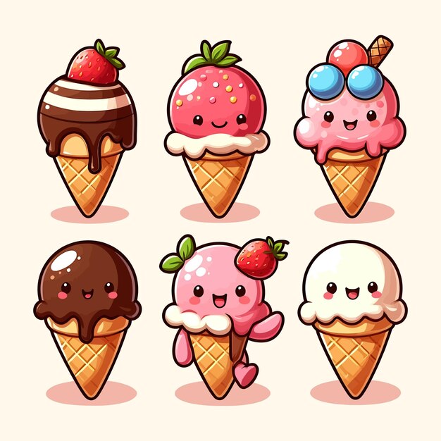 Vector ice cream cartoon set vector illustration