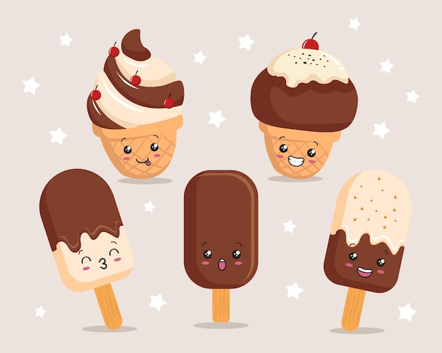 ice cream chocolate kawaii cartoon