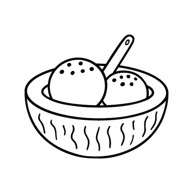 Ice cream in coconut doodle Thai dessert in sketch style