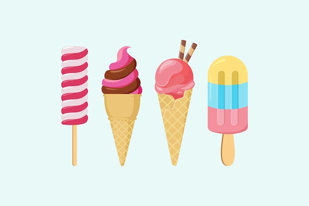 Ice cream collection, vector ice cream illustrations isolated on white