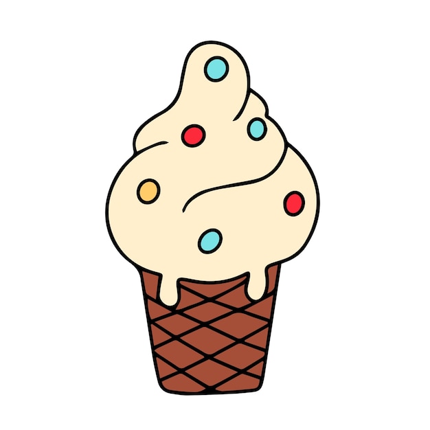 Ice cream colored outline Hand drawn ice cream in doodle style isolated on white background Vector