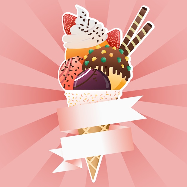 Ice cream cone banner with ribbon tag