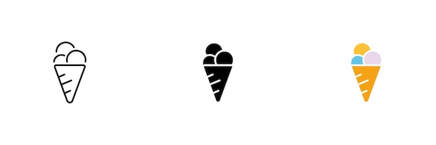 Ice cream cone icon Sweets frozen juice icing dairy products Vector set of icons in line black and colorful styles isolated on white background